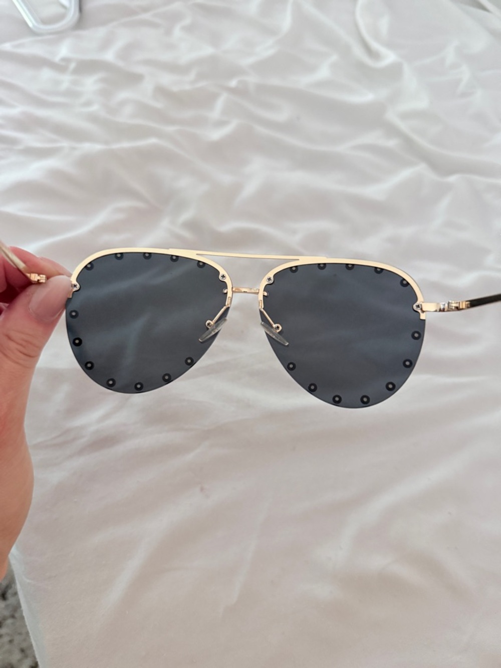 Gold Studded Black Aviator Sunglasses- 17 Millimeters - Picture 2 of 3